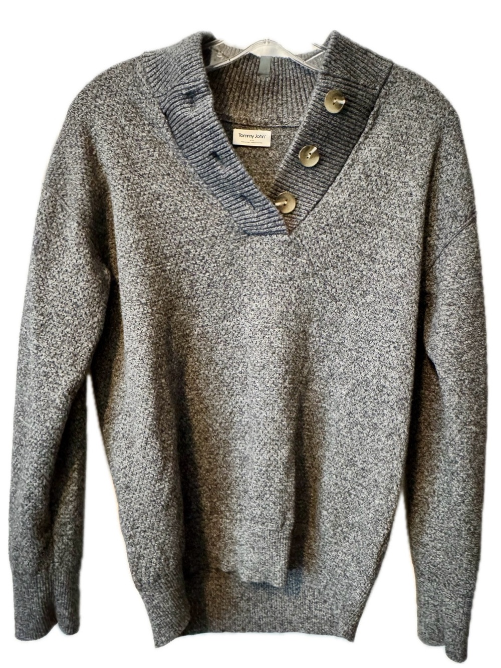 Tommy John Gray Marled Button Neck Sweater Pullover Cozy Knit Medium Henley